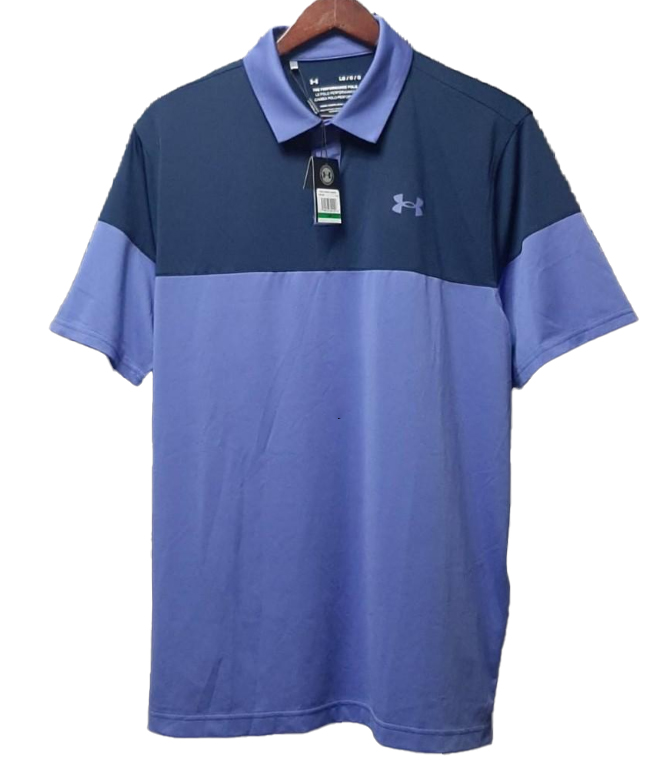 Niebieska koszulka polo męska Under Armour 1361825561 L przód z fioletowymi wstawkami