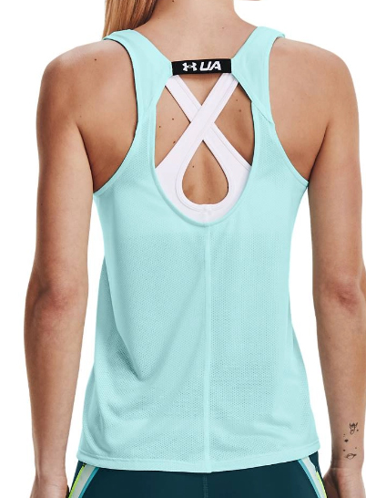 Niebieski damski top Under Armour Fly By 1361394441 SM tył z siateczkowymi panelami