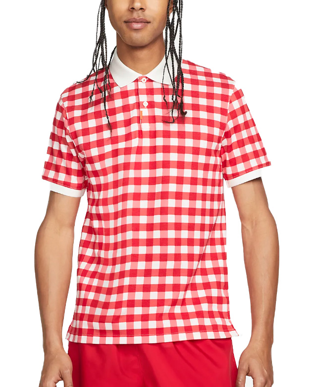 Koszulka męska Nike Polo DH0652657 S w czerwono-białej kratce z białym kołnierzykiem