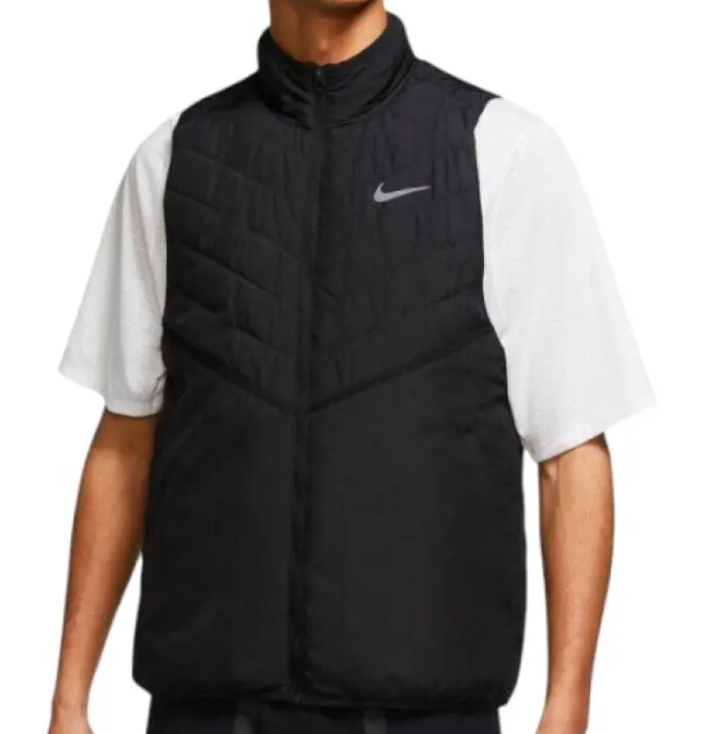 Czarna męska kamizelka Nike AeroLayer do Biegania DJ0538-010 S przód z pikowanym wzorem