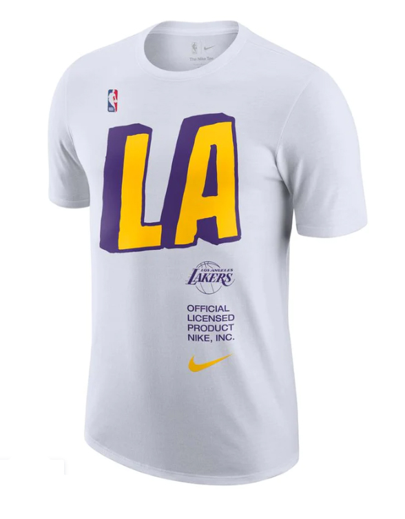 Biała koszulka męska Nike DR6723-100 M przód z grafiką Los Angeles Lakers