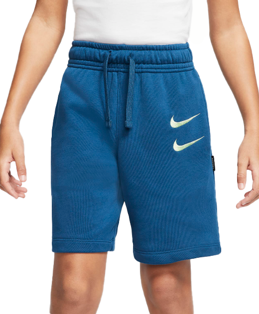 Niebieskie junior spodenki Nike Sportswear CW1026-499 S dla chłopców przód z elastycznym pasem