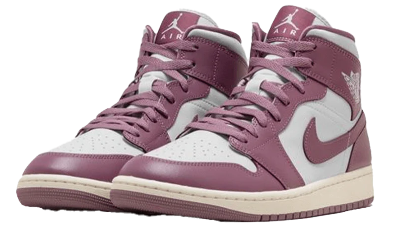 Fioletowe damskie sneakersy Nike Air Jordan 1 Mid Sky Mauve BQ6472-050 43 przód z elastyczną skórą i siateczką