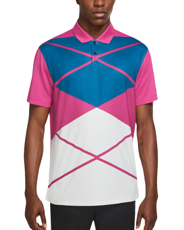 Multikolor męska koszulka polo Nike Vapor Argyle DH0609-621 S przód różowy z wstawkami