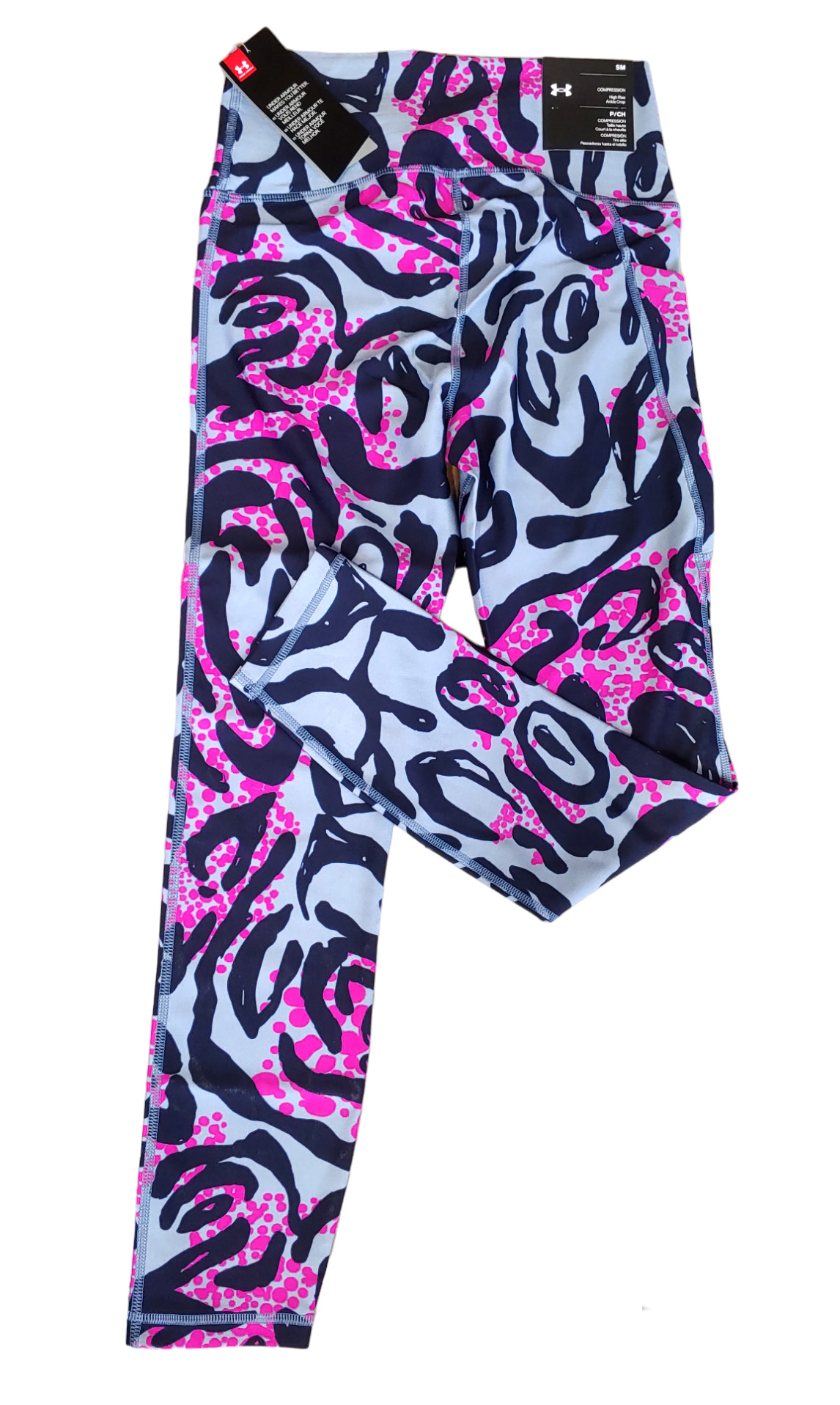 Multikolorowe legginsy damskie Under Armour HeatGear 7/8 SM przód z wysokim stanem