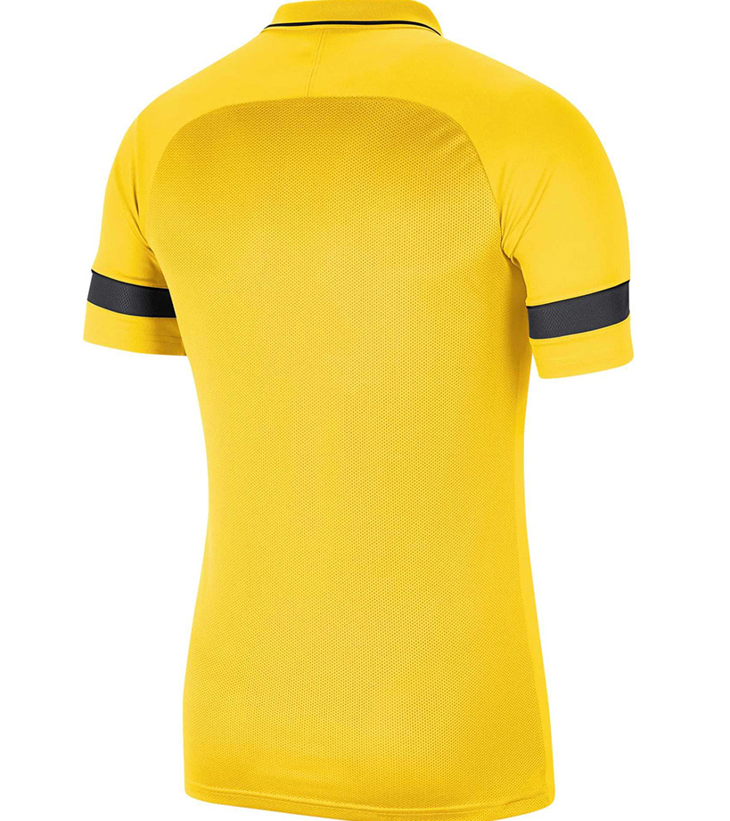 Żółta koszulka polo junior Nike DF Academy CW6106-719 XL 158-170 cm detal z siateczkowymi panelami
