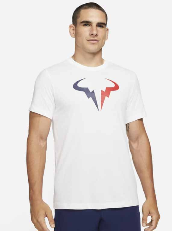 Biała męska koszulka Nike Court Rafa Dri-FIT DJ2582-100 rozmiar M detal logo i tkanina jersey