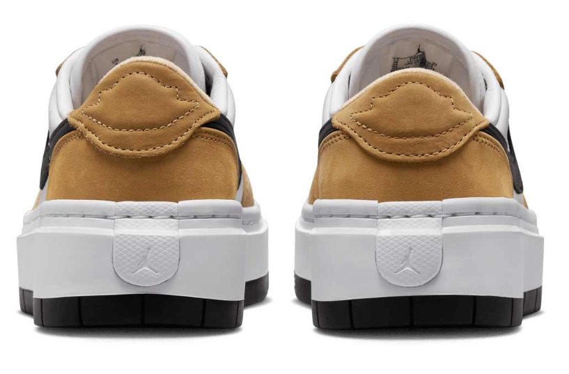 Boczny widok brązowych damskich butów Nike Jordan Air 1 Low Elevate DH7004-701 42 z stabilizującymi paskami i kołnierzem kostkowym