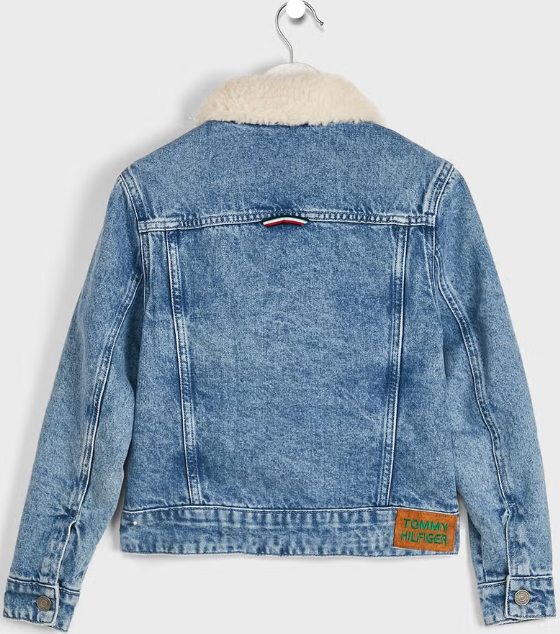Niebieska jeansowa kurtka Tommy Hilfiger KS0KS00190 r. 104 z kołnierzykiem sherpa