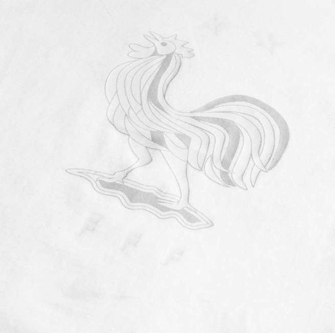 Boczny widok białej junior koszulki chłopięcej Nike Tee Francja FFF CD1487-100 L z krótkim rękawem