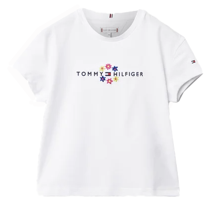 Biała koszulka dziewczęca Tommy Hilfiger KG0KG06172 104 cm przód z haftowanym logo
