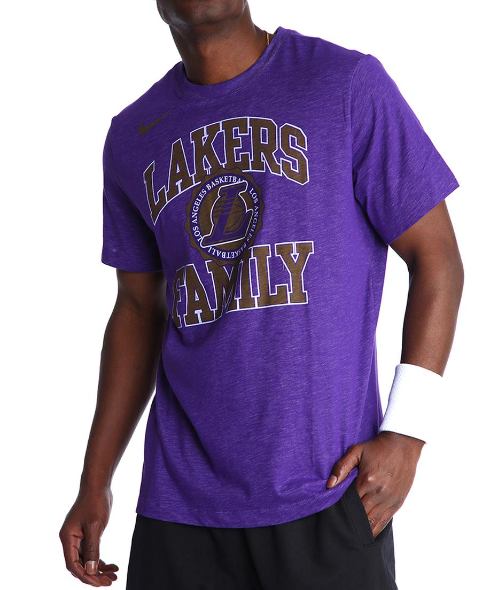 Fioletowa męska koszulka Nike Tee NBA Los Angeles Lakers DR6667-504 S przód z logo
