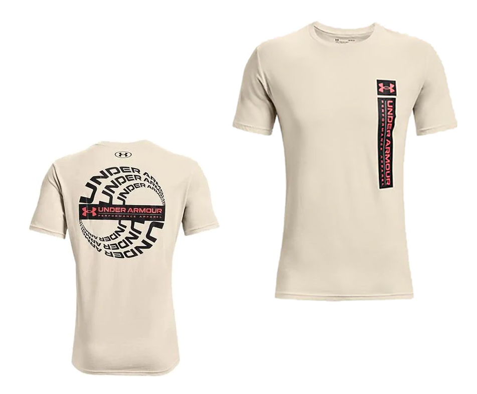 Beżowa męska koszulka Under Armour Loose HeatGear 1361674110 L detal dekoltu