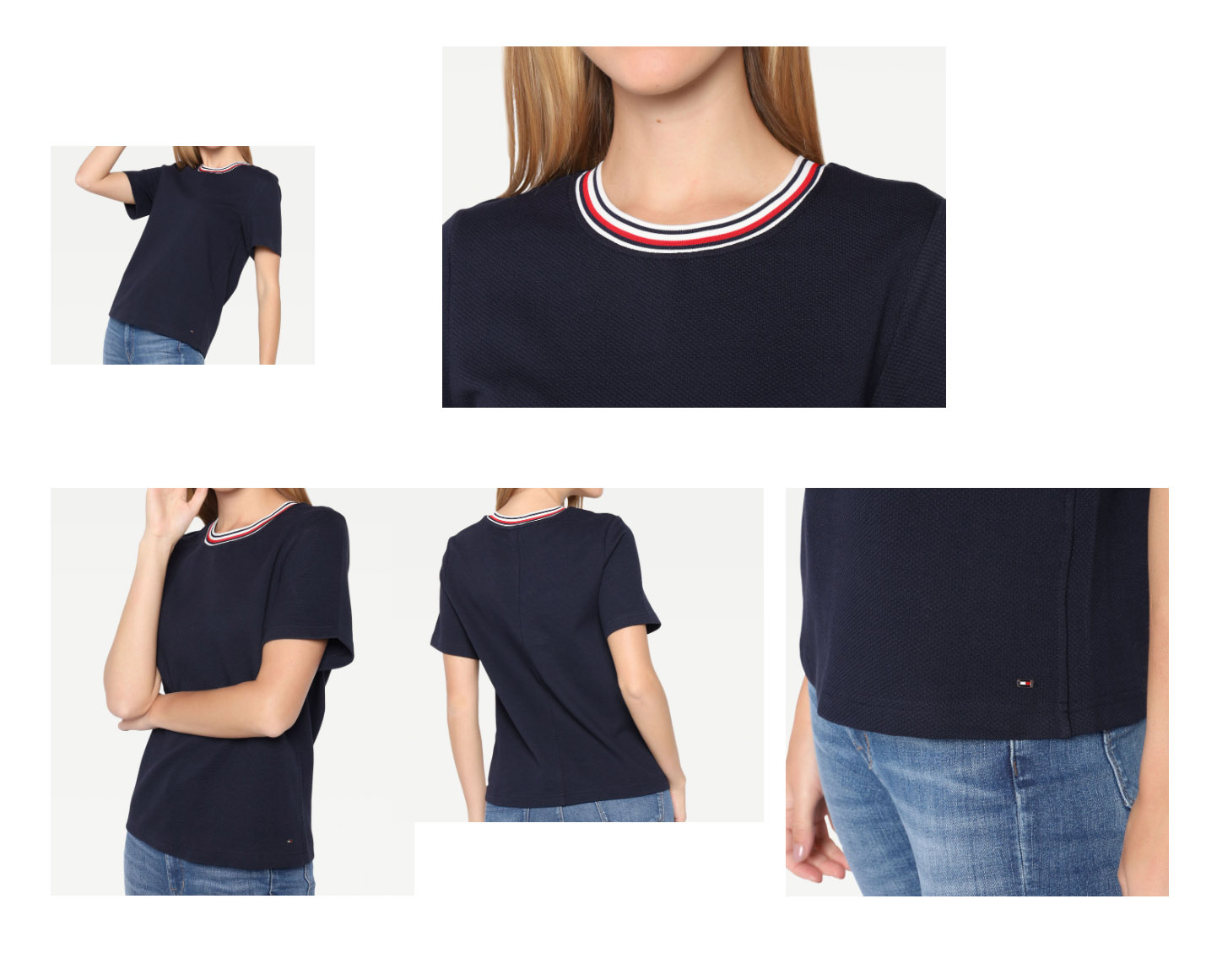 Granatowa damska koszulka Tommy Hilfiger Desert Sky WW0WW34970 M detal tkaniny i szwu