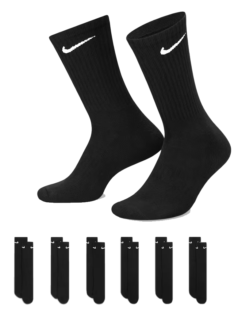 Czarna męska zestaw skarpet Nike Everyday Amortyzowane 6 Par Dri-FIT SX7666-010 M 38-42 przód z frotte podeszwą