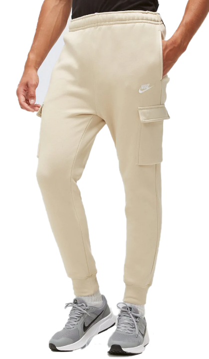 Beżowe męskie spodnie Nike Sportswear Club Fleece CD3129-206 L przód z kieszeniami cargo