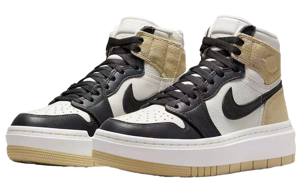 Brązowe damskie sneakersy Nike Air Jordan 1 High Elevate DN3253-700 42 przód z perforacjami i białymi kontrastami