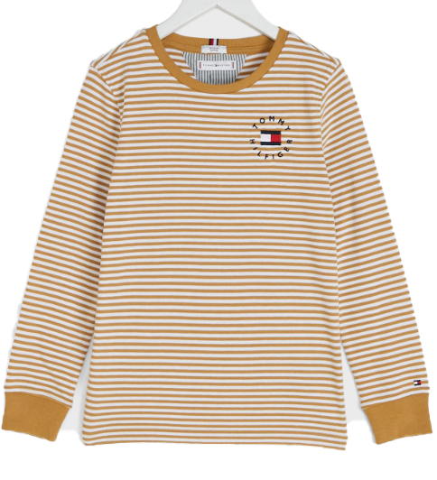 Brązowo-biała bluzka młodzieżowa Tommy Hilfiger r. 140 w paski