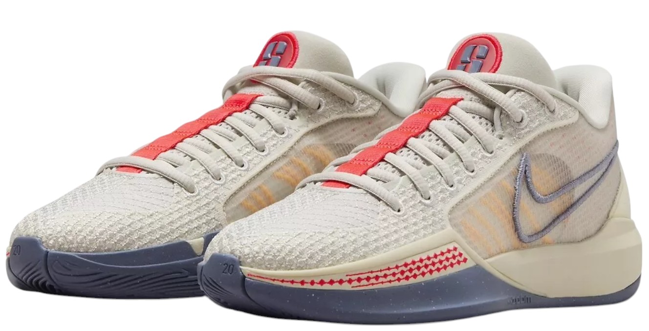 Szare damskie sneakersy Nike Sabrina 1 The Debut FQ3381-002 53 z czerwonymi akcentami i Zoom Air przód