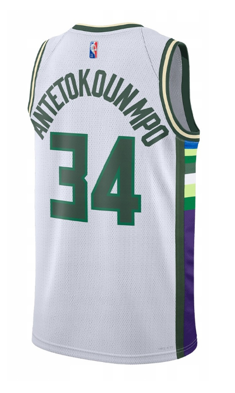 Biała koszulka NBA Bucks Giannis Antetokounmpo DB4035100 M detal logo Nike