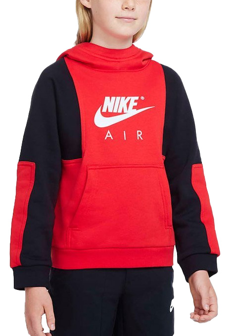 Czerwona bluza dziewczęca Nike Pullover Hoodie DD8712-657 XS z czarnymi wstawkami