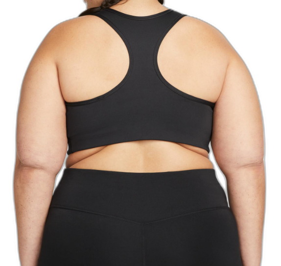 Czarny biustonosz sportowy Nike Swoosh Plus Futura 1X bok z szerokimi ramiączkami