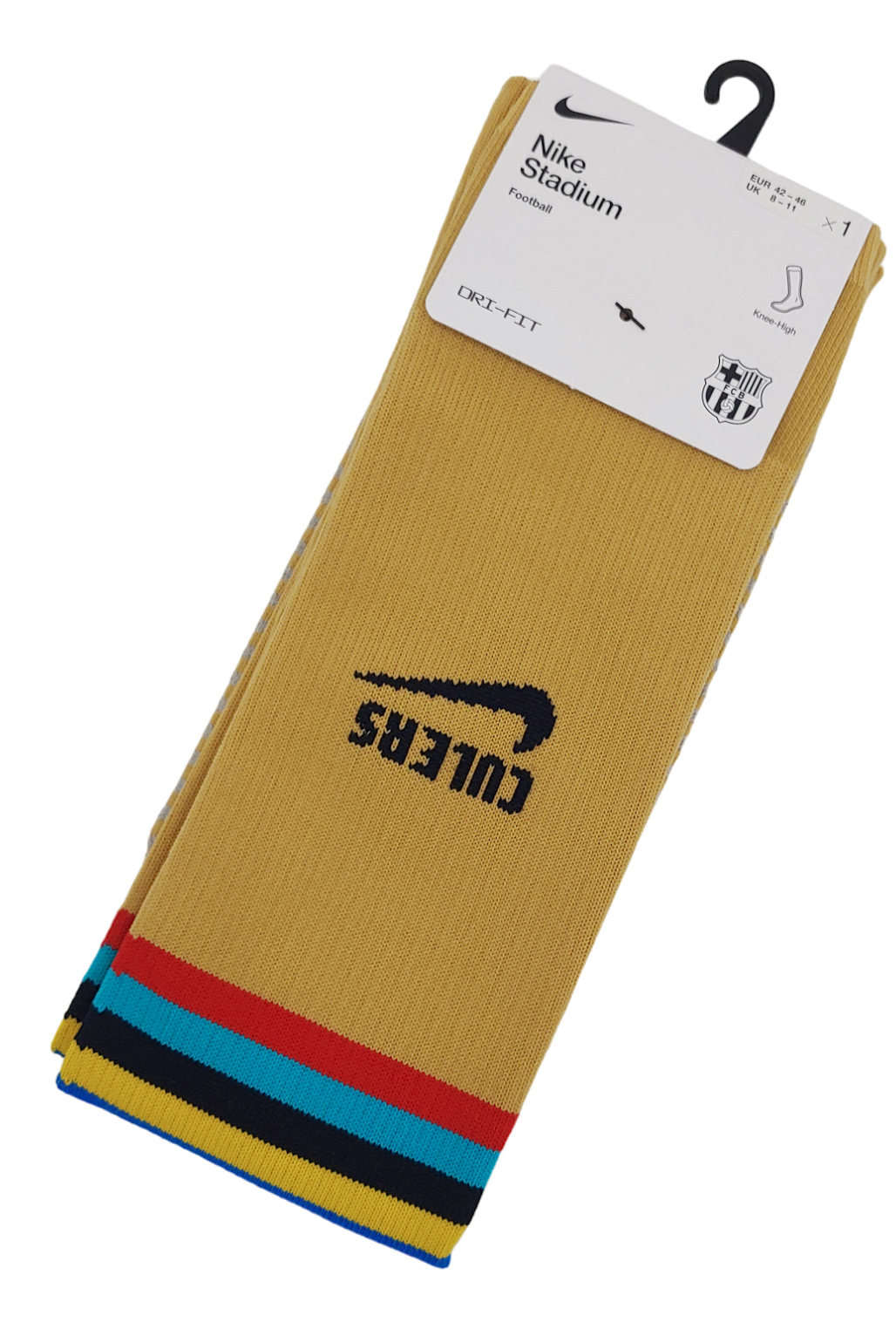 Złote getry piłkarskie Nike FC Barcelona Away DJ8356714 rozmiar L z technologią Dri-FIT