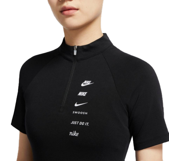 Czarna sukienka damska Nike CU5674-011 XS przód z grafiką Swoosh