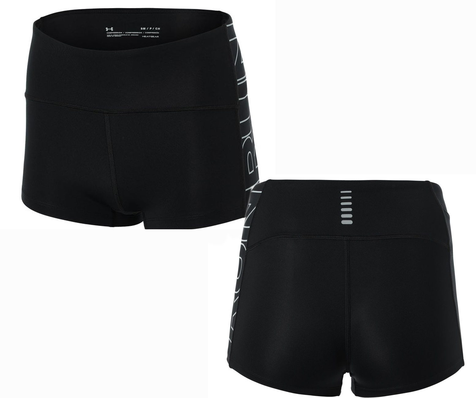 Damskie czarne spodenki Under Armour Launch Compression HeatGear 1356209001 SM przód z kieszenią