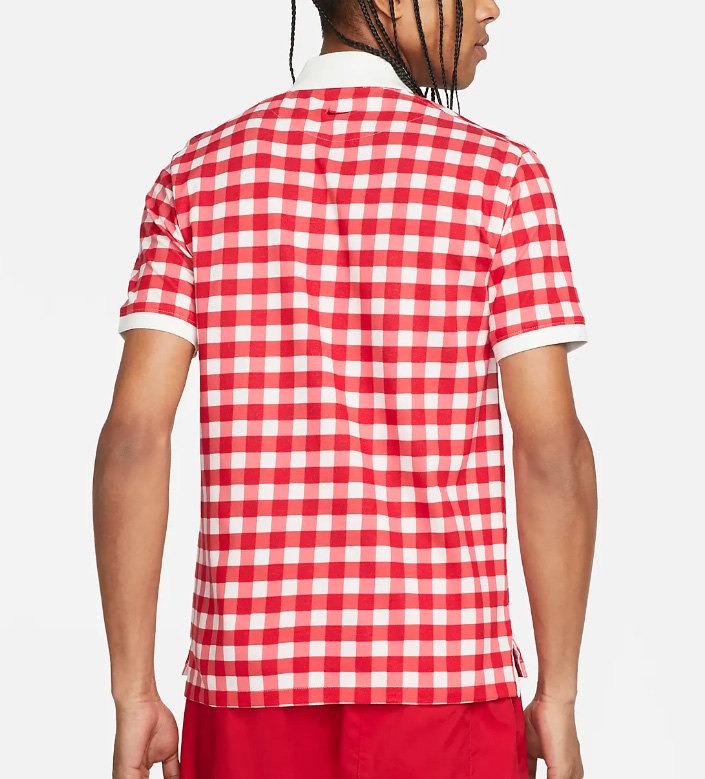 Koszulka męska Nike Polo DH0652657 S bok z czerwono-białą kratką i białymi mankietami