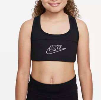 Czarny stanik dziewczęcy Nike DD7960-010 XL bok z szerokimi ramiączkami