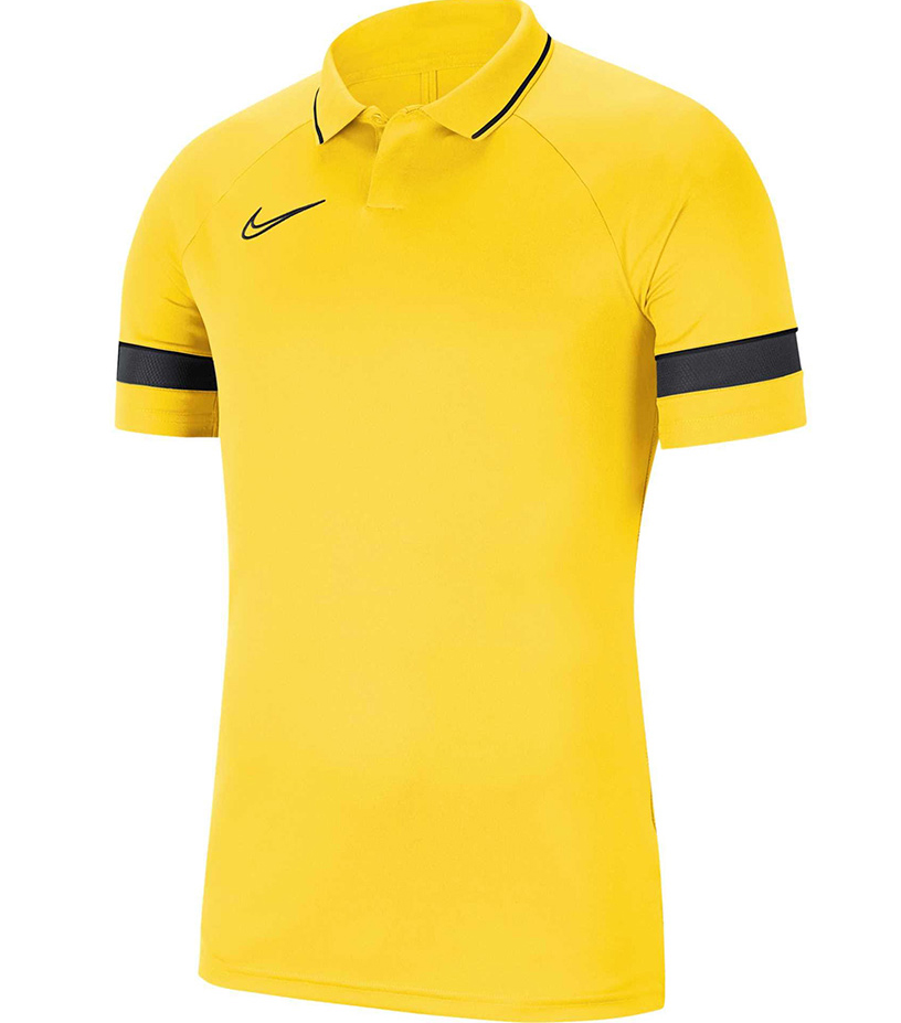 Żółta koszulka polo junior Nike DF Academy CW6106-719 XL 158-170 cm przód z kołnierzykiem