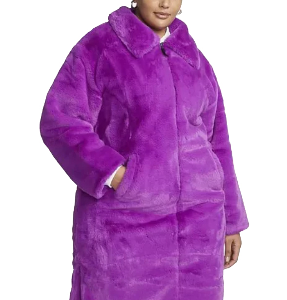 Fioletowa damska kurtka Nike Sportswear Plush DX6417-551 1X bok z bocznymi rozcięciami