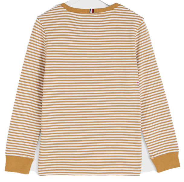 Brązowo-biała bluzka młodzieżowa Tommy Hilfiger r. 140 z flagą na mankiecie