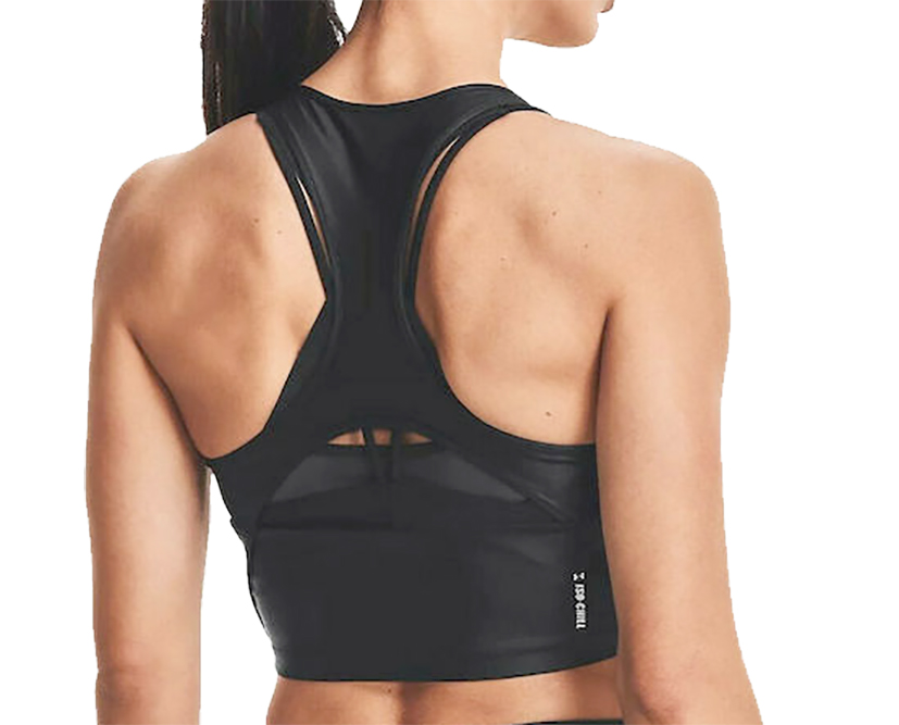 Czarny damski top Under Armour Iso-Chill Crop 1361151001 SM przód z cienkimi ramiączkami