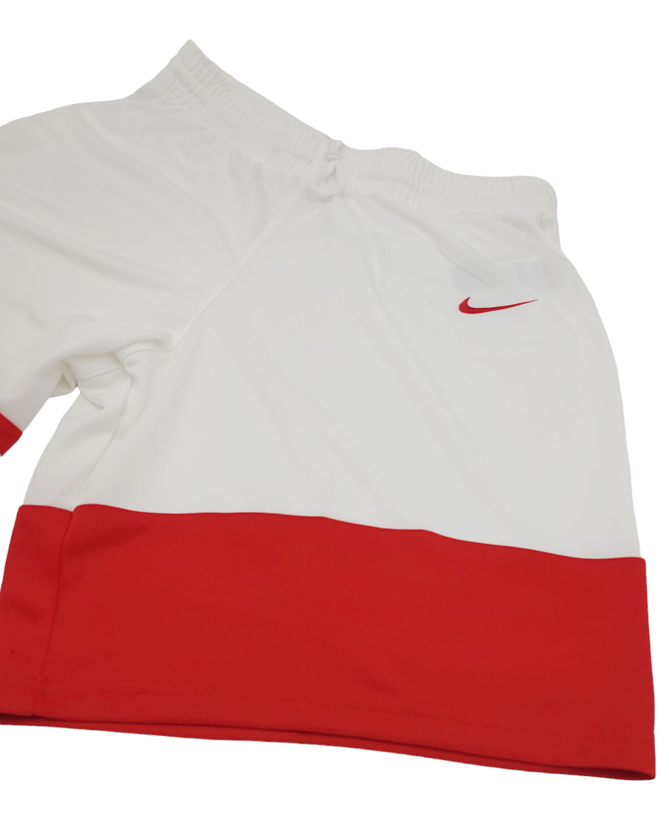 Białe spodenki męskie Nike AV2127-109 L przód z czerwonymi nogawkami