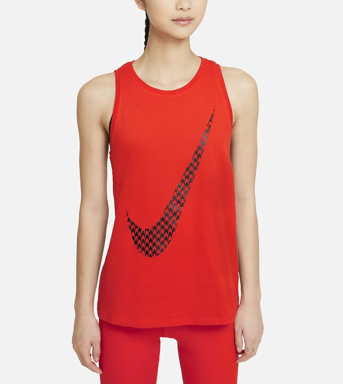 Czerwony damski top Nike Dri-FIT Icon Clash DJ1742-673 XS przód z logo Swoosh w pepitkę