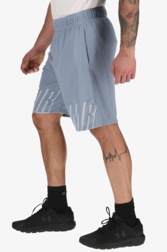Niebieskie męskie spodenki Under Armour Speed HeatGear 1361905420 L przód z nadrukiem UA