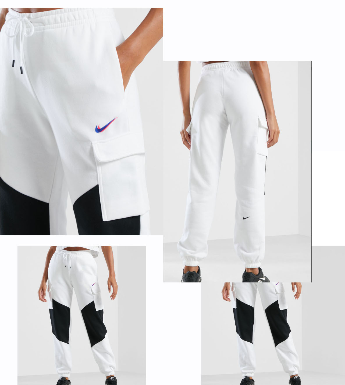 Damskie białe spodnie dresowe Nike Club Fleece DJ4128-100 S bok z kieszeniami cargo