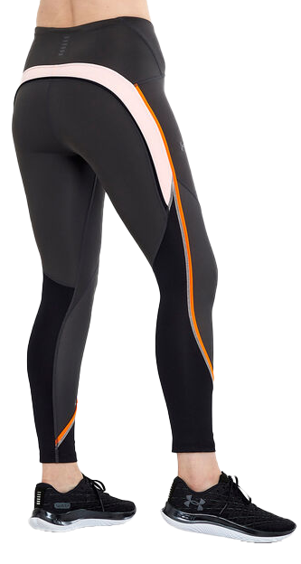 Damskie czarne legginsy Under Armour Fly Fast 1361386-010 SM przód z pomarańczowym wzorem