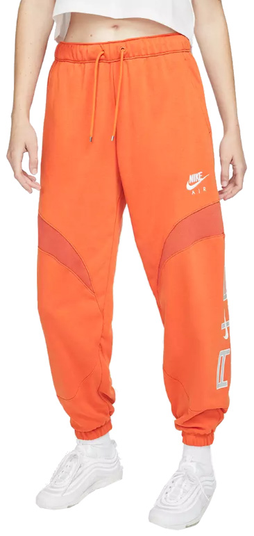 Pomarańczowe joggery damskie Nike DD5419-816 S przód z odblaskowym logo Air