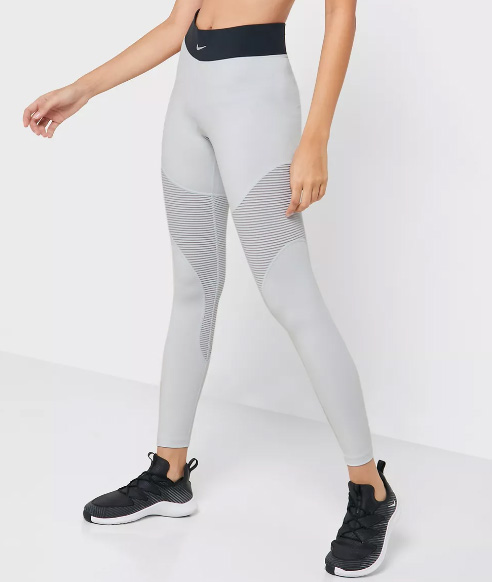 Szare damskie legginsy Nike Pro AeroAdapt CJ3593028 L przód z logo Nike