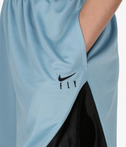 Niebieskie spodenki damskie Nike Fly Loose Fit XL bok z logo Swoosh Fly