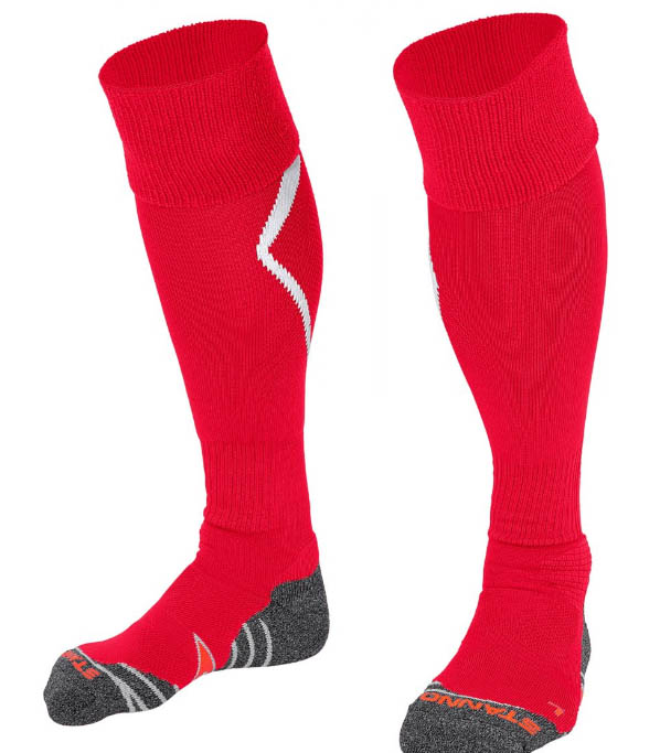 Czerwone getry piłkarskie Stanno Forza rozmiar 36-40 z antybakteryjnym wykończeniem