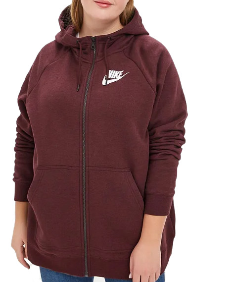 Bordowa damska bluza Nike Tech Hoodie Full Zip AQ9425-652 3X przód z pełnym zamkiem