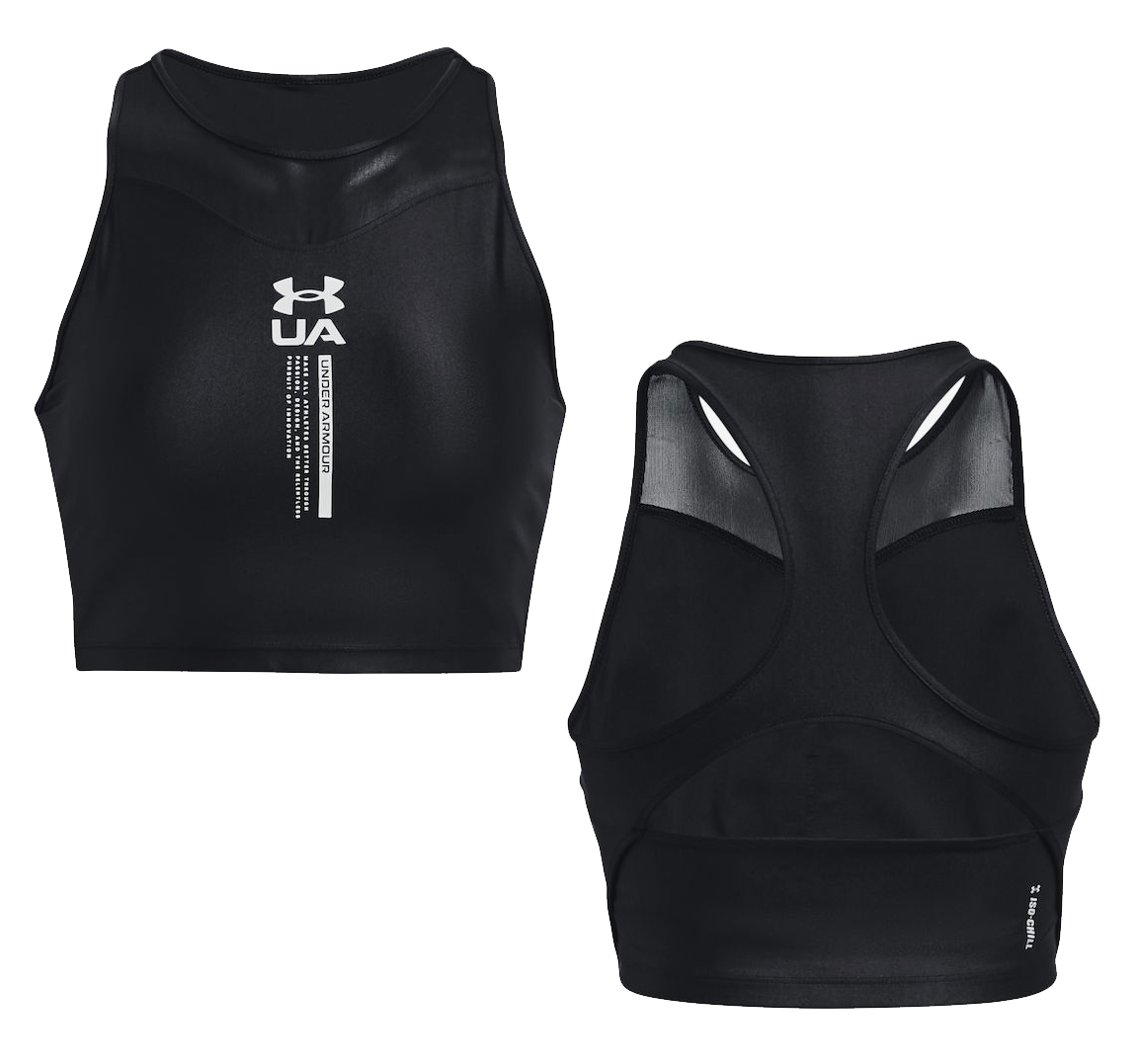Czarny damski top Under Armour Iso-Chill Crop 1361151001 SM tył z siateczkowymi panelami