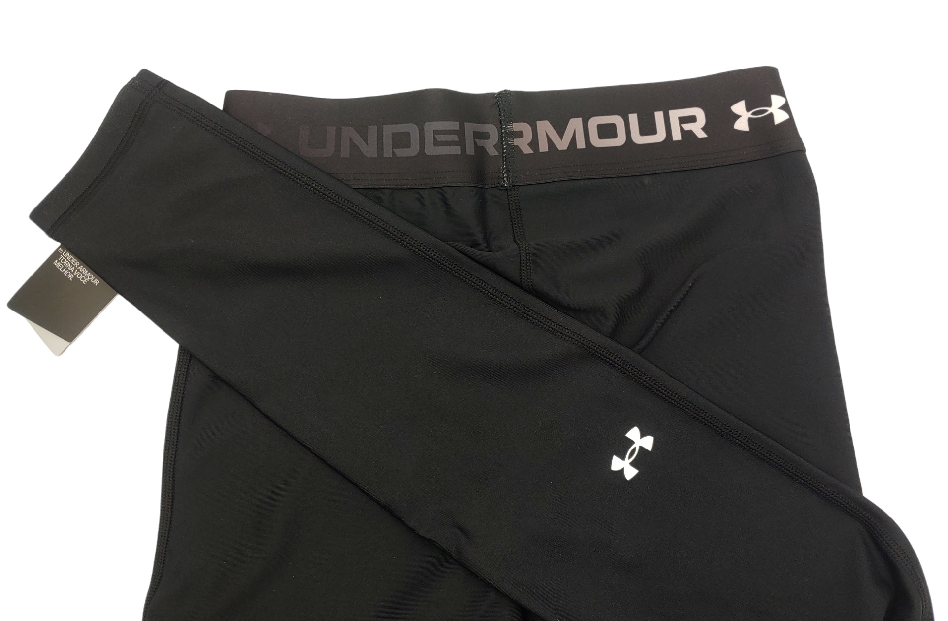 Damskie czarne legginsy Under Armour HeatGear 1361043-001 SM przód z elastycznym pasem