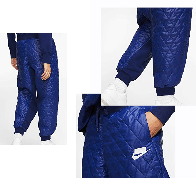 Damskie niebieskie spodnie dresowe Nike Joggers QLTD CJ6256-492 M bok z wysokim stanem