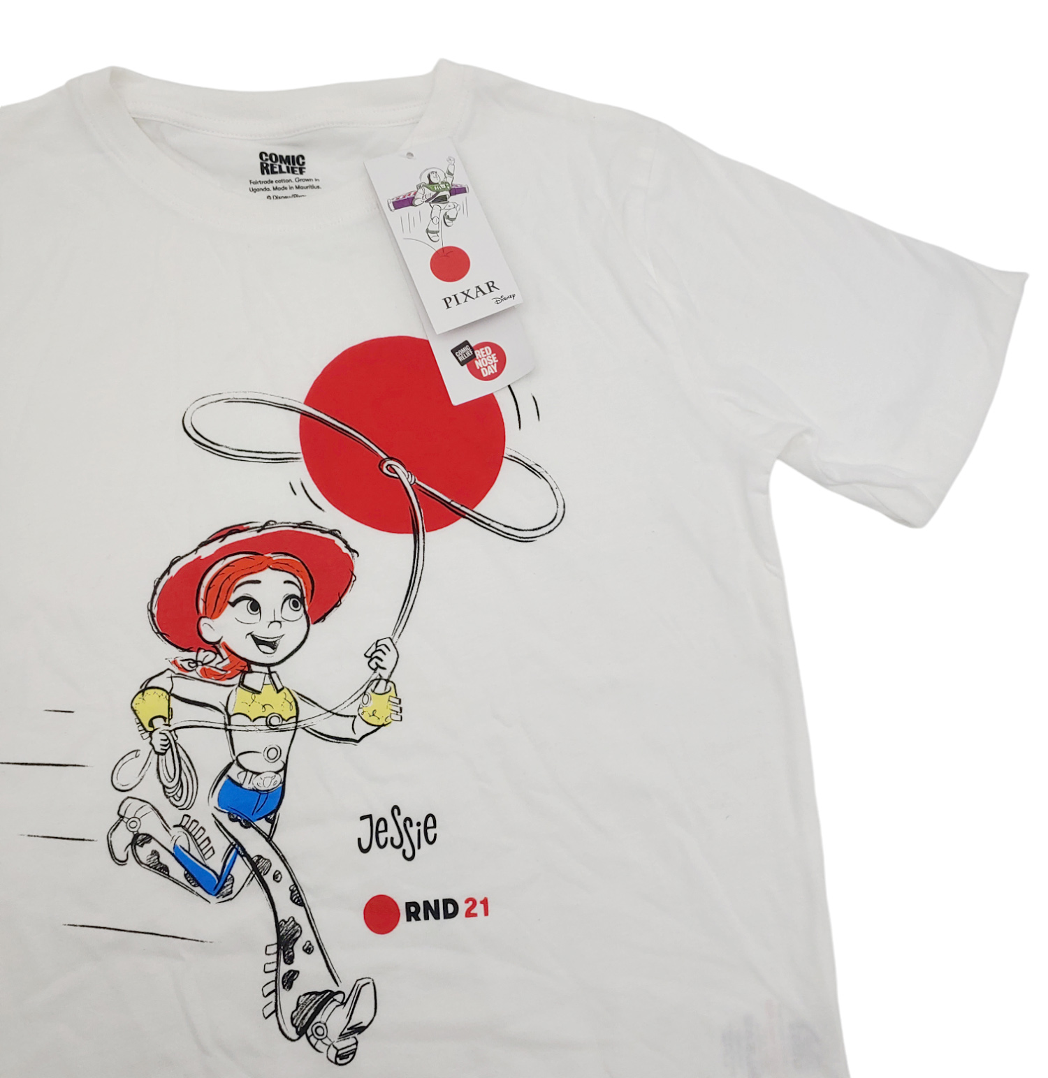 Biała koszulka dziewczęca Disney Jessie 11-12 lat przód z wizerunkiem kowbojki
