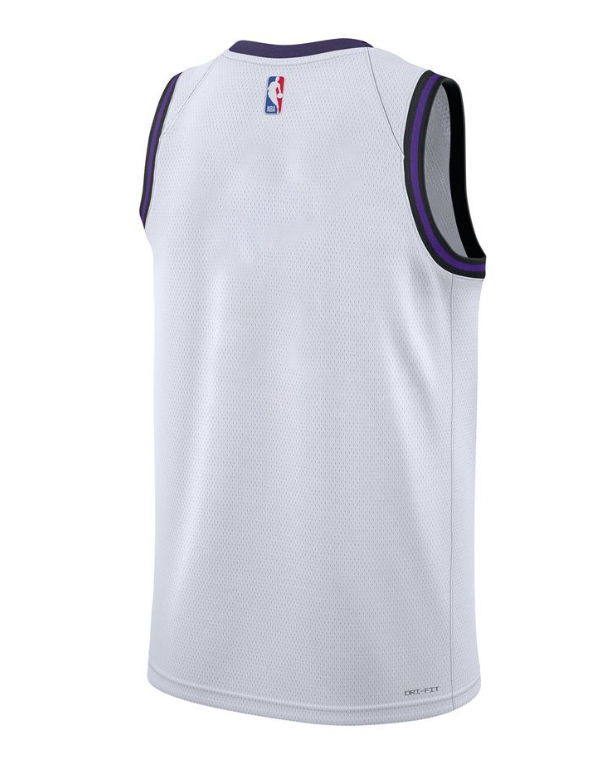 Biała koszulka NBA Los Angeles Lakers DO9631100 S detal logo Nike